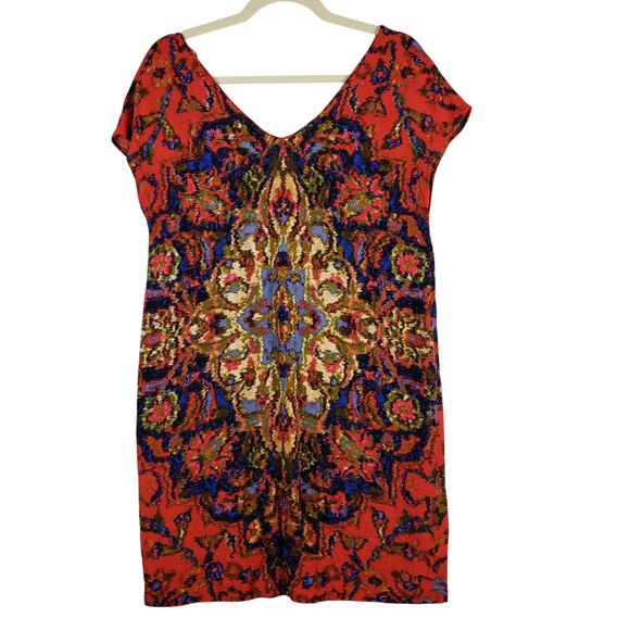 Anthropologie Maeve Size M Colorful Medallion Shift Mini Dress Orange Indie Boho - Picture 1 of 8